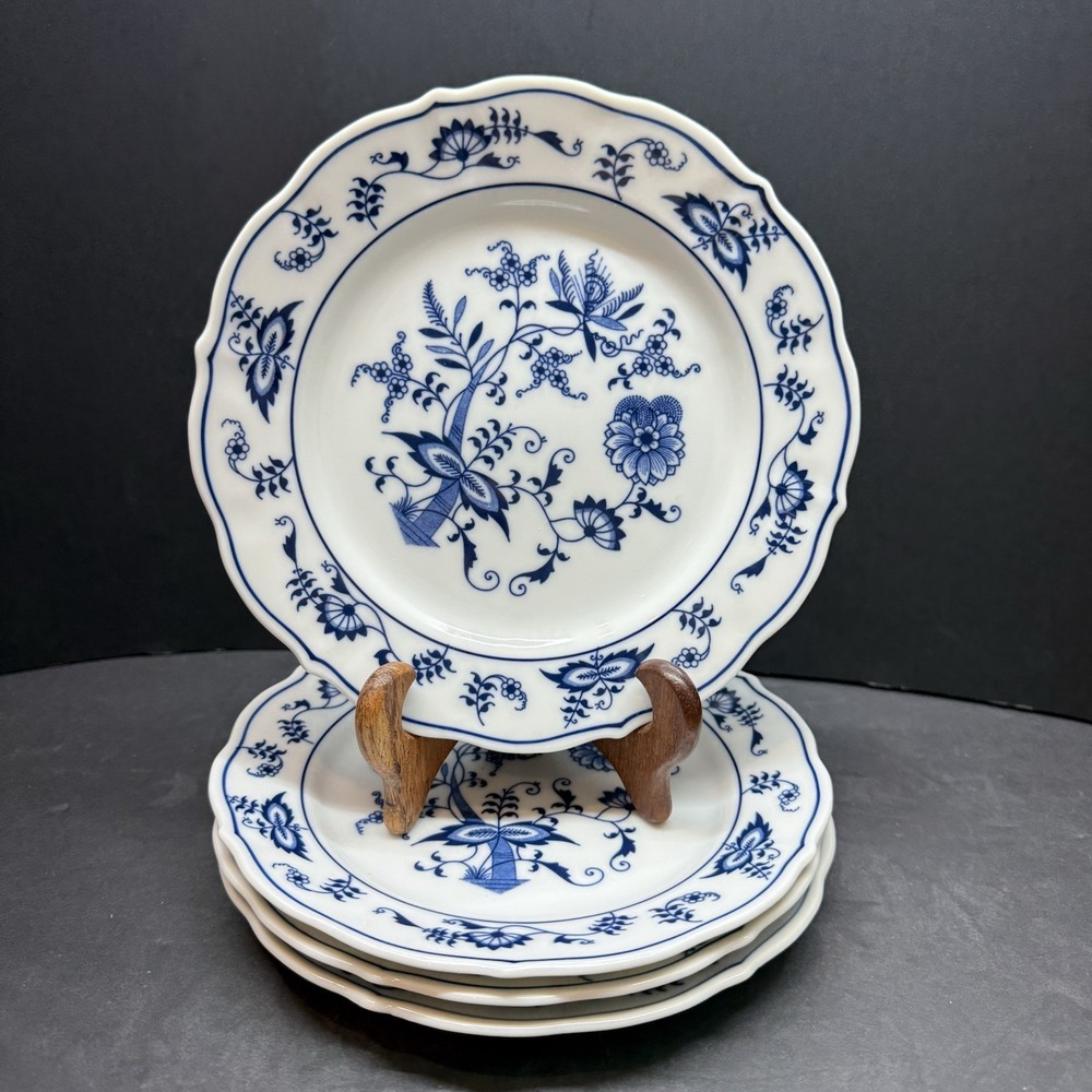 Blue Danube Japan BLUE ONION Set of 4 6-3/4" Bread Butter Plates Rect. Backstamp